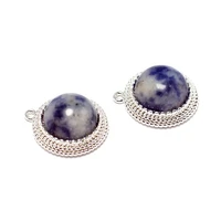 2pcs blue and white porcelain stone earring charmssilver plated brass round pendant earring jewelry necklace making16 1x14 2mm