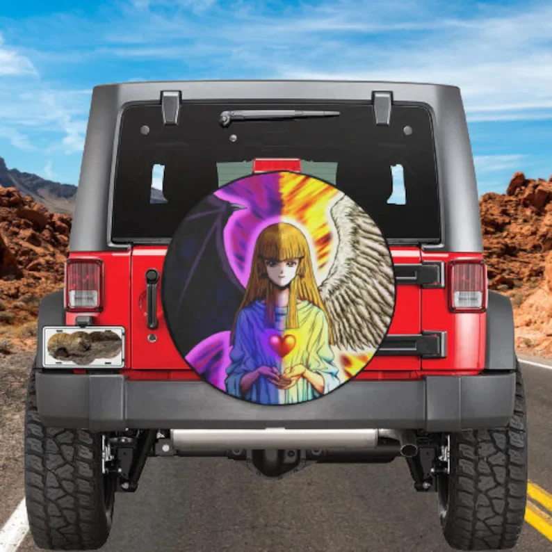 

Fallen Angel Spare Tire Cover Boho For Jeep Accessories, Anime Large Spare Tire Cover Angel x Devil Premium Jeep Tire Cover