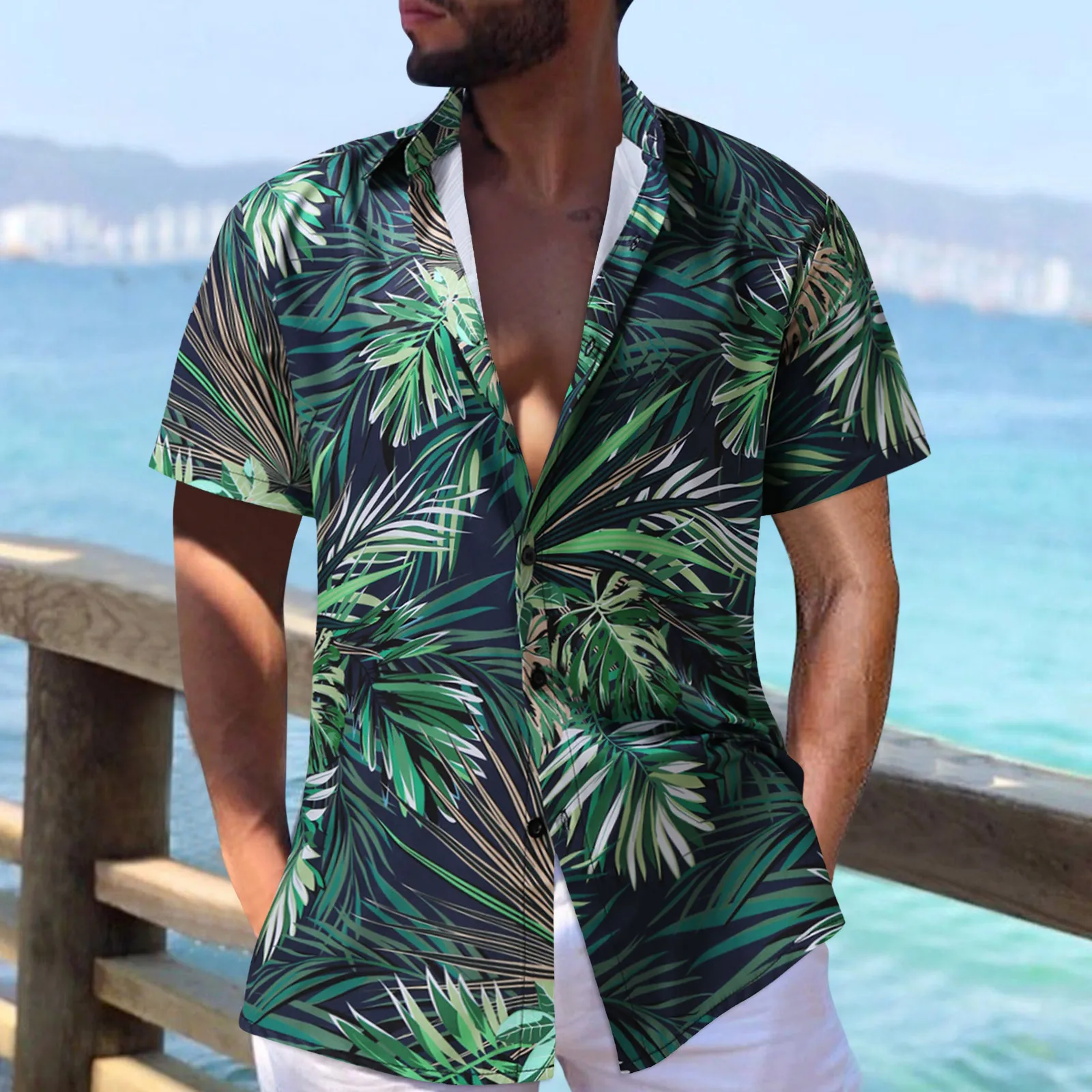 

Гавайская пляжная одежда, рубашка, модные пляжные рубашки с цветочным принтом, Мужские дышащие рубашки, блузы, наряды, топы