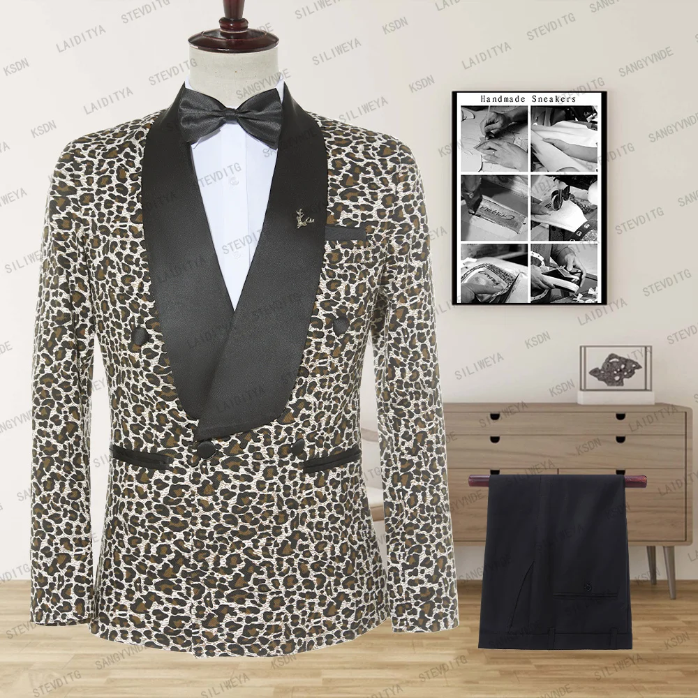

Мужской костюм из 2 предметов с леопардовым принтом, Свадебный блейзер для жениха, мужской смокинг для жениха с заостренным лацканом для свадебной вечеринки, 2023