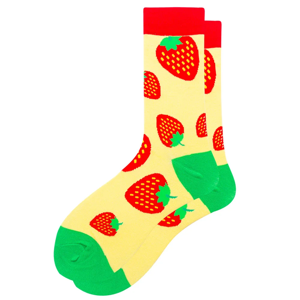 20 Pairs Fashion Men Unisex Cotton Multi Prints Cartoon Fruits Design Socks Sweat Absorbent Middle Tube Autumn Winter Socks