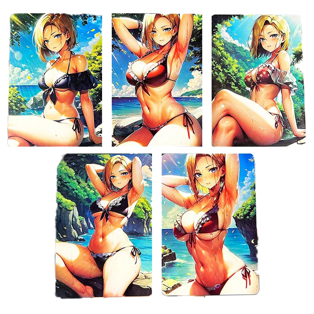 

9Pcs/Set Android 18 Sexy Flash Cards Anime Dragon Ball Collection Cartoon Figures Hobbies Three Different Refractive Cards