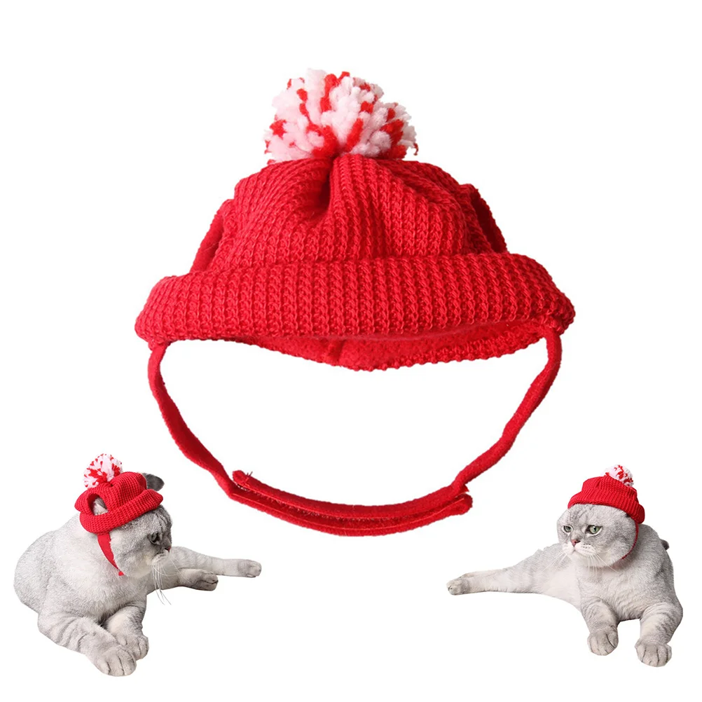 

1PC Red Cat Puppy Knitting Wool Christmas Santa Hat with Holes