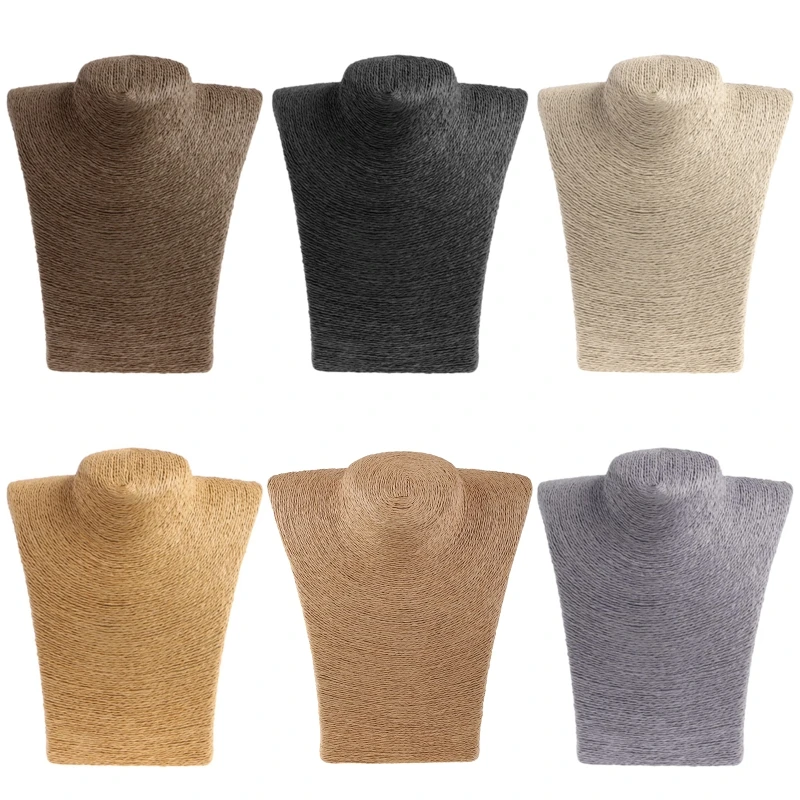 

F19D Hemp Rope 3D Necklace Jewelry Display Bust Stand - Freestanding Pendant Chain Chokers Lockets Holder Storage Organizer