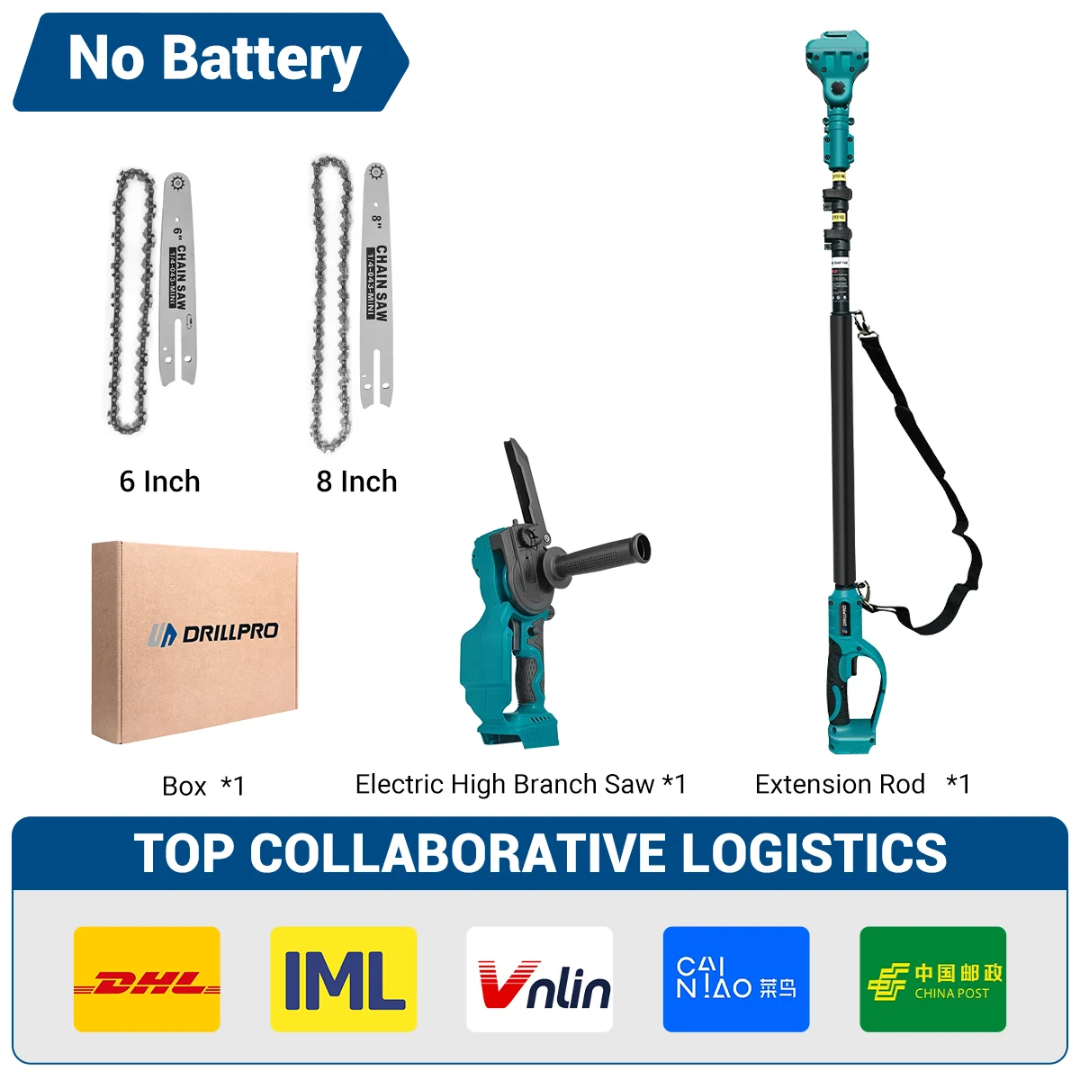 

Drillpro 6-дюймовая 8-дюймовая бесщеточная цепная пила с удлинителем 2,5 м, фоторежущий электроинструмент для батареи Makita