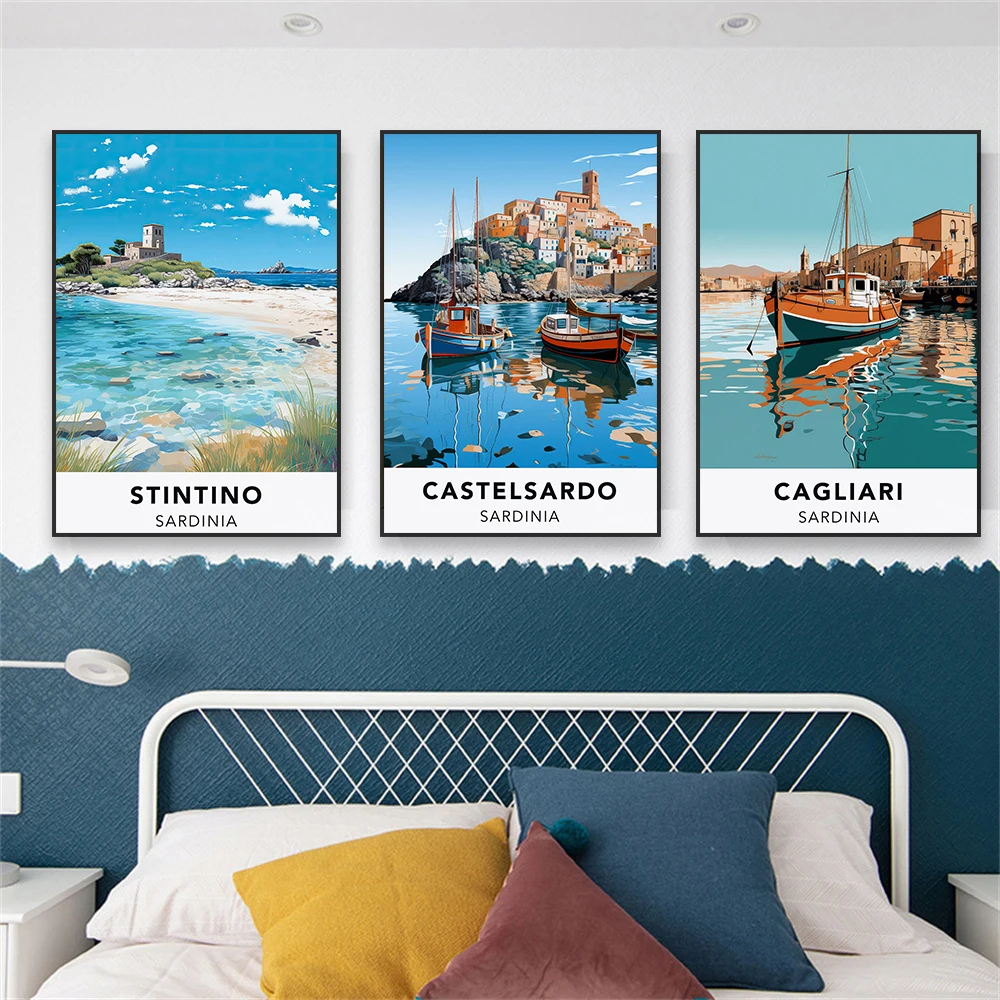 Сардиния настенное искусство красочный постер для путешествий кастельсардо