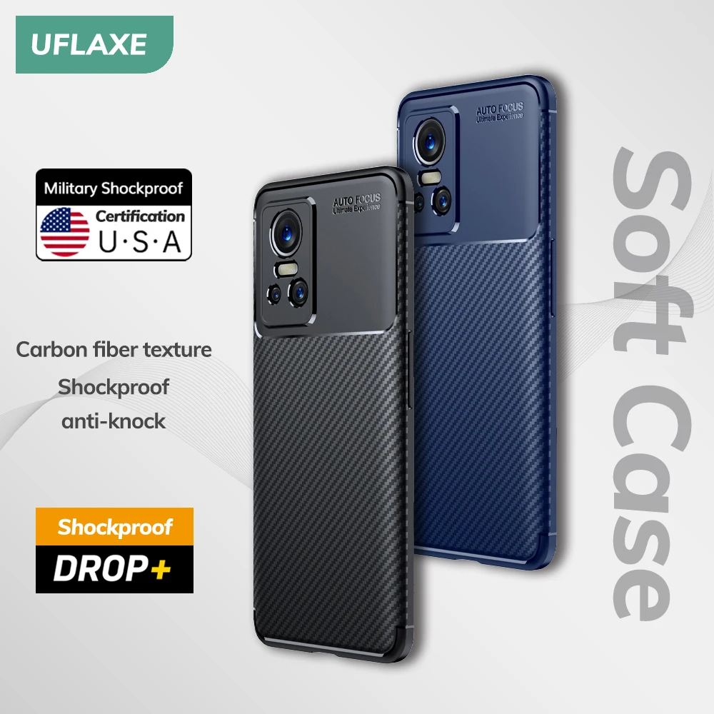 UFLAXE Original Shockproof Soft Silicone Case for Realme GT Neo 3 / Realme GT Neo 3T Carbon Fiber Back Cover Casing