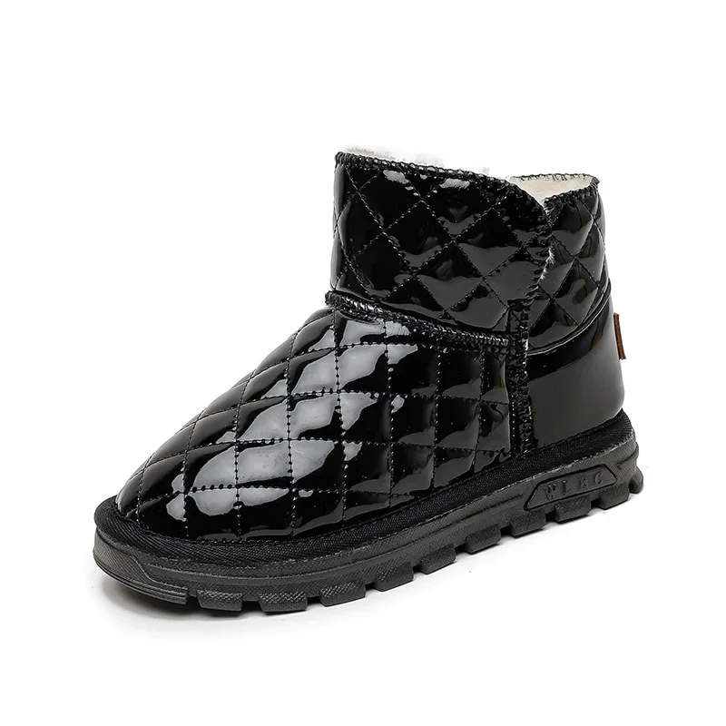 

Children Chic Solid Black Snow Boots 2022 Korean Style Winter Warm Shoes for Girl Thick Cotton-padded Boys Boots PU Waterproof