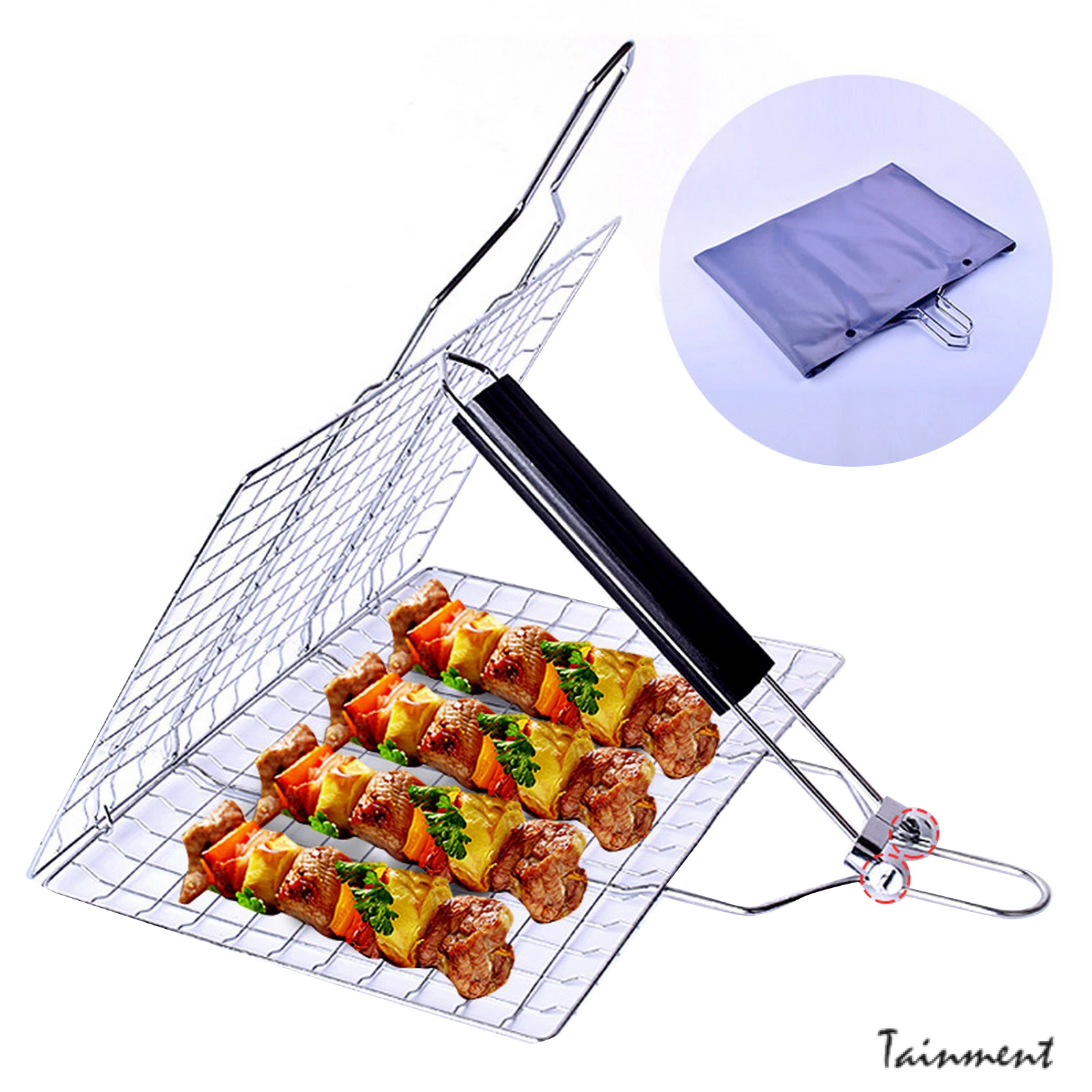 

BBQ Stainless Steel Grill Mesh Removable Grill Mesh Folding Grill Square Grilled Vegetable Basket Grilled Fish Net Clip BBQ Part