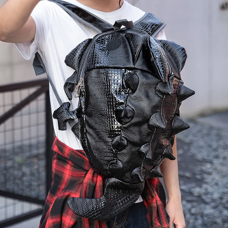 

3D Dragon Backpack Black Goth Korean PU Chameleon Travel Backpack Sports Outdoor Cool Schoolbag Backpack For Men Women Kids