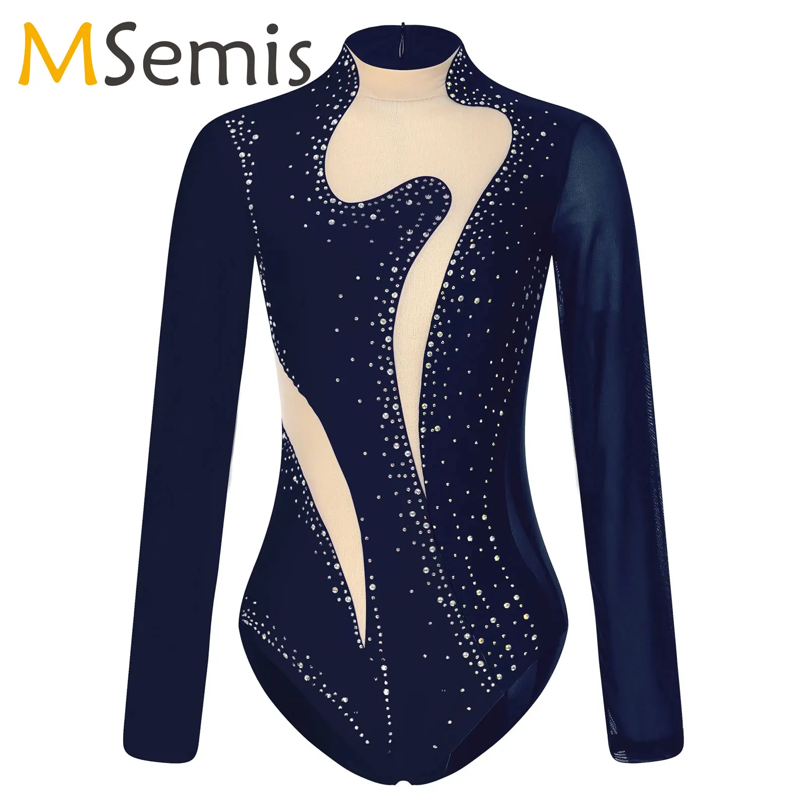 Комплект боди с длинным рукавом и блестками для фигурного катания цвет в
