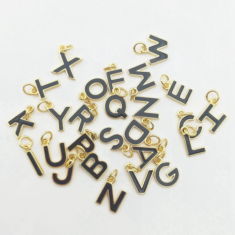 

5pcs Gold Black Color DIY Capital English Name Pendants Drop Oil Charms for Handmade Nickname Necklace Jewelry Support Wholesale