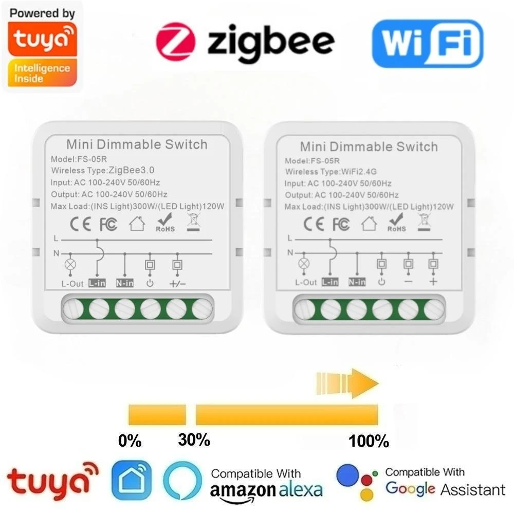 

Tuya WiFi ZigBee Smart Dimmer Switch Module Need Neutral Breaker LED Lights Dimmable Switch Voice Control Work with Alexa Google