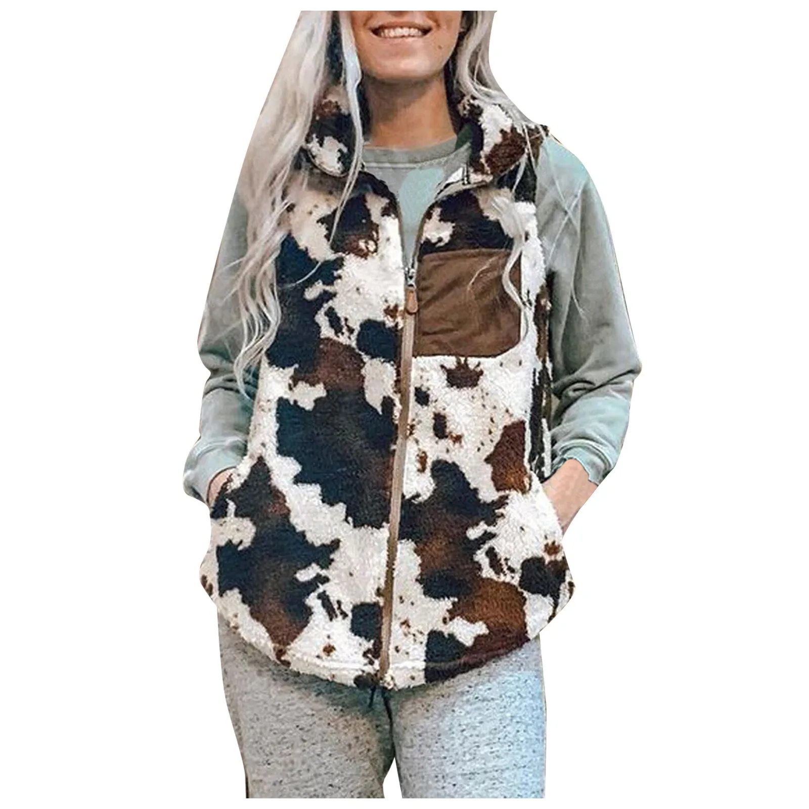 

Fashion And Autumn Women's Jacket Winter Zipper Thickened Plush Milk Coat Print Women's Blouse haut