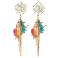 stylish natural shell gilded earrings ocean conch seashell earrings metal geometric ear clips female birthday gift