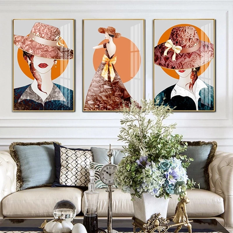 

Modern Beautiful Canvas Painting Luxury Fashion Girl Hat Decoration Picture Wall Art Poster for Living Room Home Decor Prints