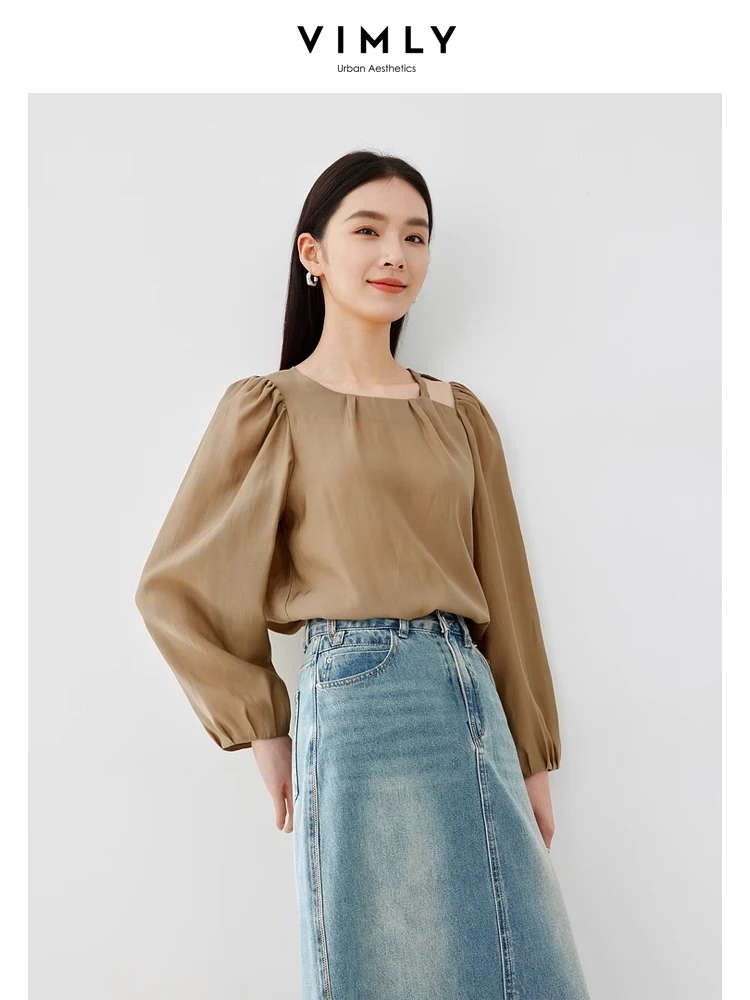 Vimly o-образный вырез Lyocell тонкая шифоновая рубашка крючок цветок полый