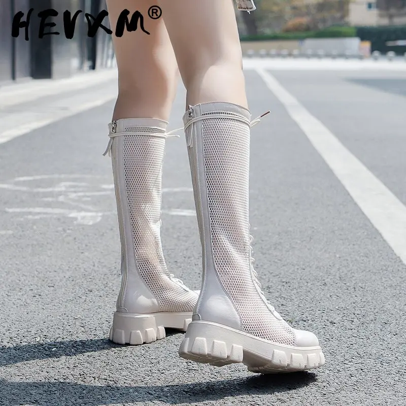 High Knee Cool Boots Sandals Women 2023 New Hihg Heels Rome Mesh Breathable Lace Up Sandals Ladies Paltform Sandals Shoes Party