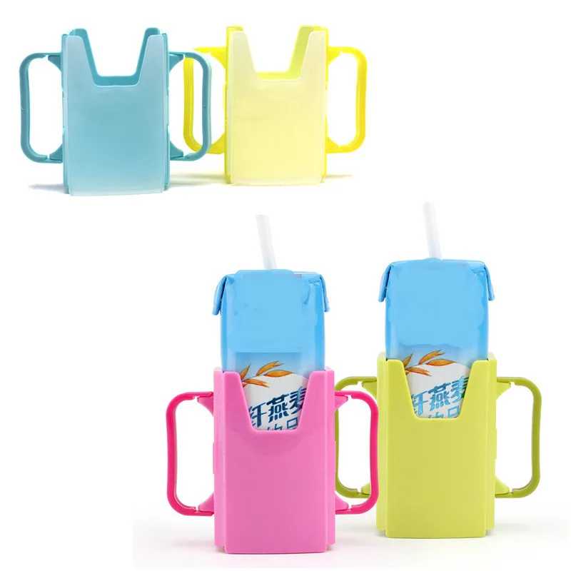 Adjustable Plastic Safy Baby Toddler Kid Juice Milk Box Drinking Bottle Cup Holder Mug Water Cups Bottle Bottle Cup Milk Holder