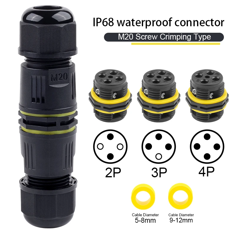 IP68 I Shape M20, водонепроницаемая быстрая муфта, 2/3/8-ядерный винтовой обжимной соединитель для наружного кабельного подключения, электрический соединитель