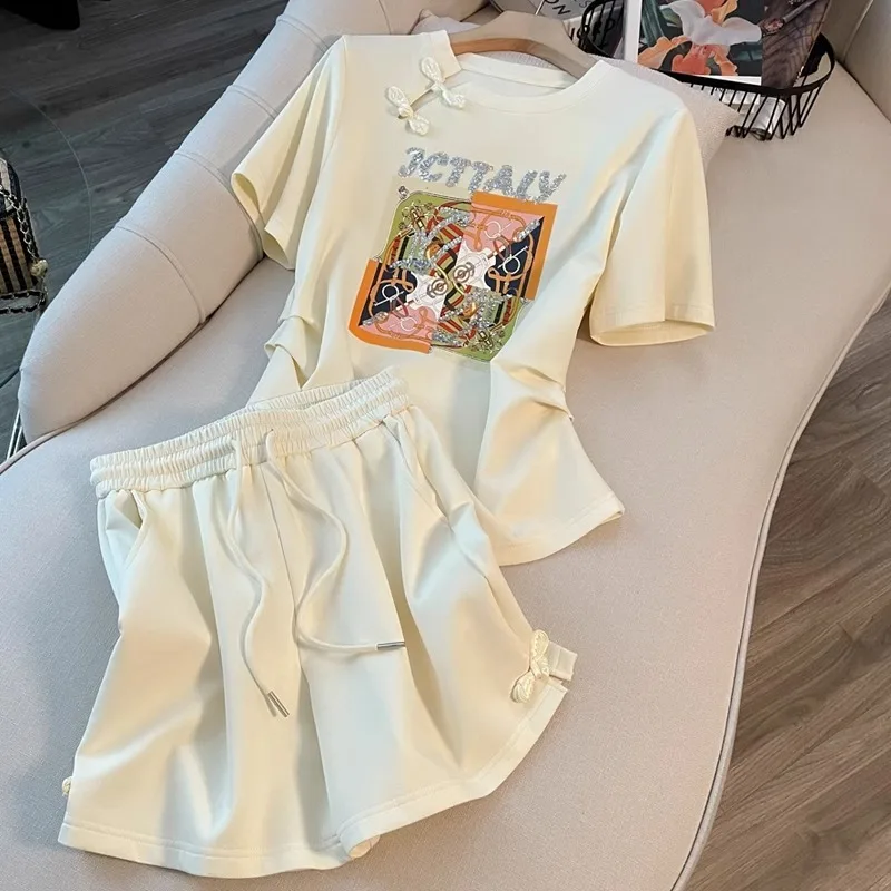 Женский спортивный костюм в китайском стиле повседневный свободный из двух