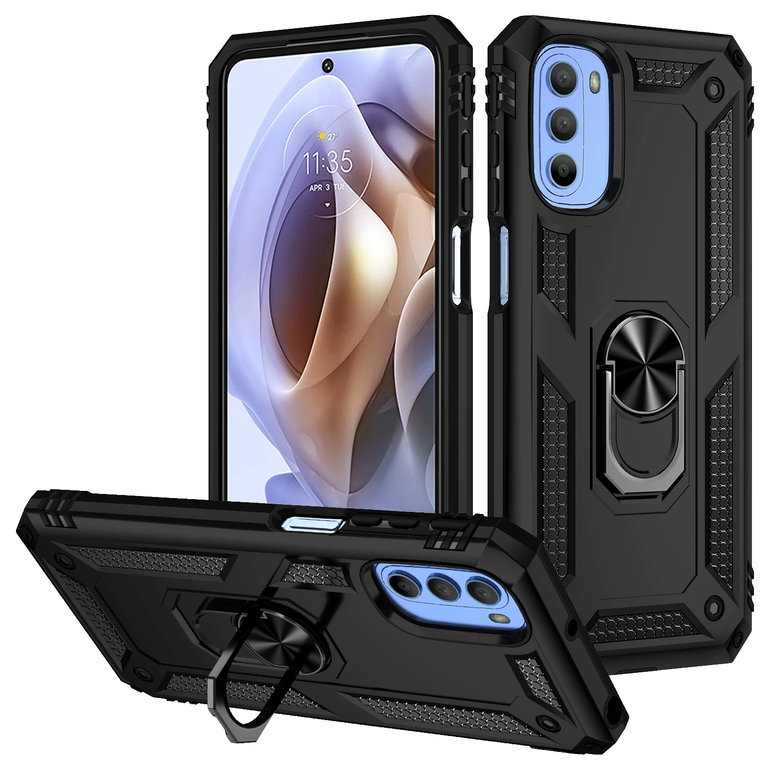 

Fashion Armor Phone Case For Motorola Moto G31 G41 G51 G71 5G Shockproof With Car Magnetic Ring Bracket Multifunction Cover