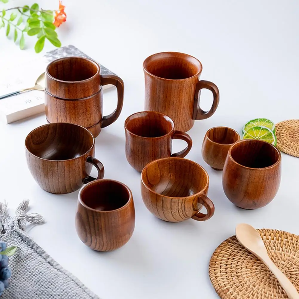 

Jujube Wood Water Mug Home Supply Water Cup Easy to Clean Anti-Fade Eco-friendly Minimalistic Handle Drink Water Various Styles