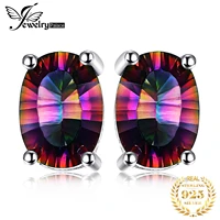 jewelrypalace oval rainbow fire mystic quartz solid 925 sterling silver stud earrings women fashion statement gemstone jewelry