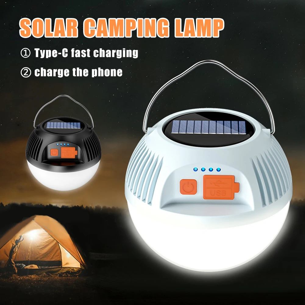 

3 Modes Solar LED Camping Light USB Rechargeable Bulb For Outdoor Tent Lamp Portable Lanterns Emergency Lights For BBQ Hiking
