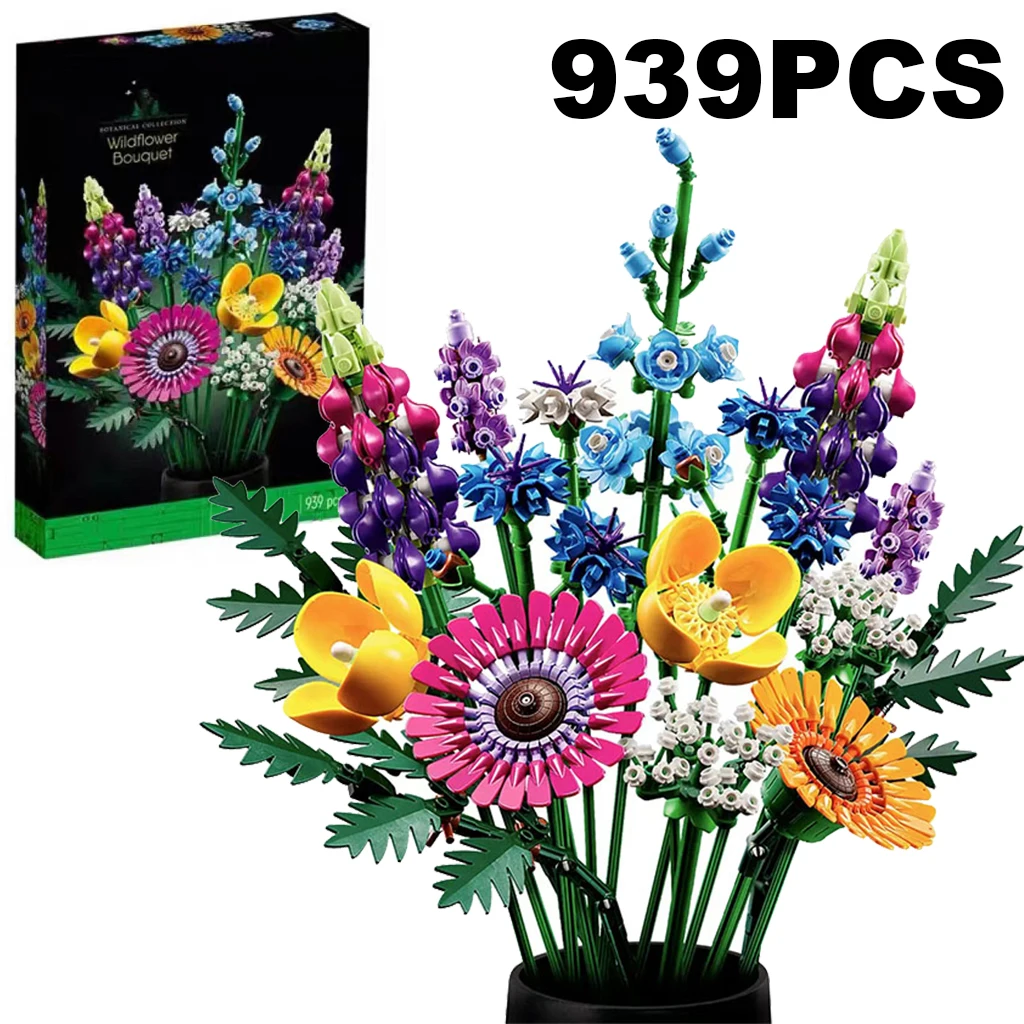 

939PCS Romantic Immortal Flower Potted Wildflower Bouquet Model Building Blocks 10313 Assemble Bricks Toy Kid Adult Holida Gifts