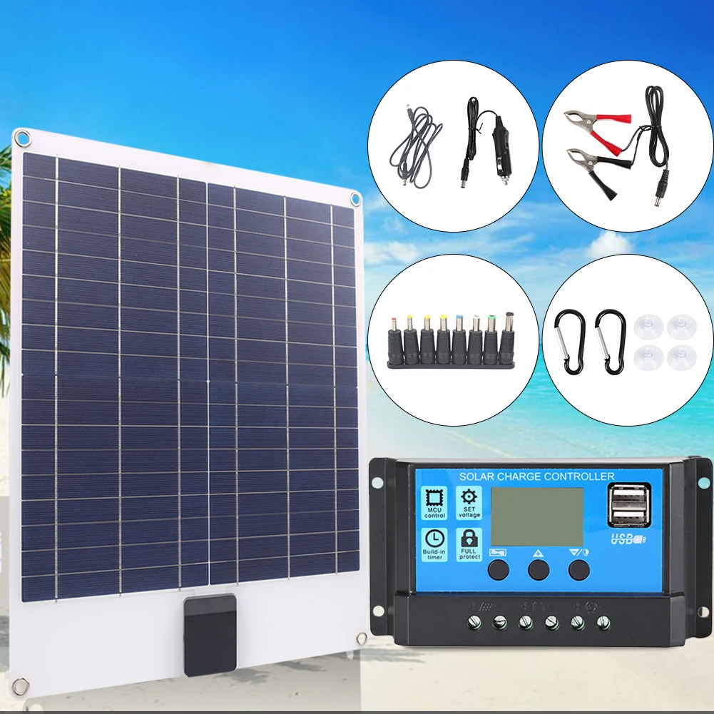 

300W Solar Panel Kit Battery Charger with 20A/40A/60A/100A Controller 2 USB Ports and 2 DC Ports Outdoor Camping Phone Charger