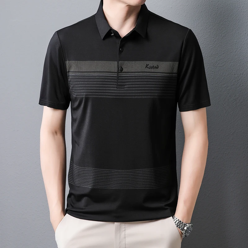 

Summer Ice Silk Polo Shirts for Men 2022 Short Sleeve Casual Slim Business Formal POLO Shirt Lapel Tee Tops Social Man Clothing