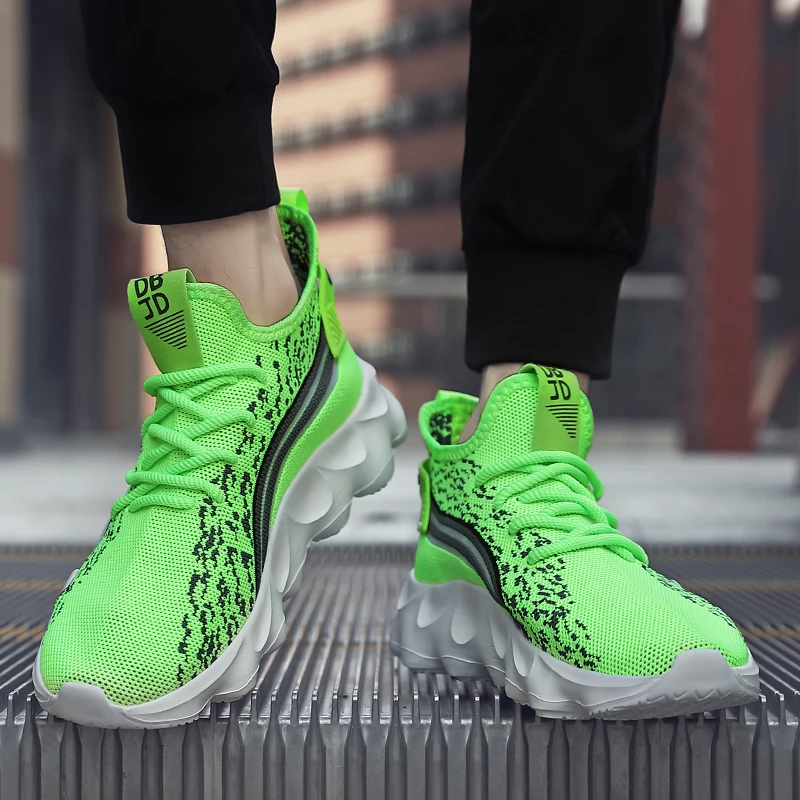 Модные вязаные мужские зеленые кроссовки размера плюс 40-48 дышащие нескользящие