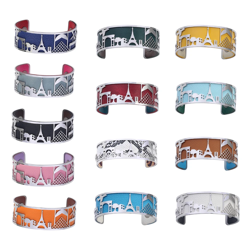 

Koaem Luxury Stainless Steel Bracelet Bangle Interchangeable Leather Bracelets Women Girls with Paris Eiffel Tower