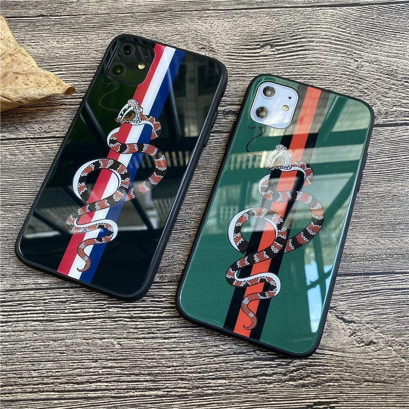 

Snake Print Luxury Crystal GG Tempered glass phone case For iPhone 13 12 mini 11 pro xs max X XR 5 6 7 8 S plus