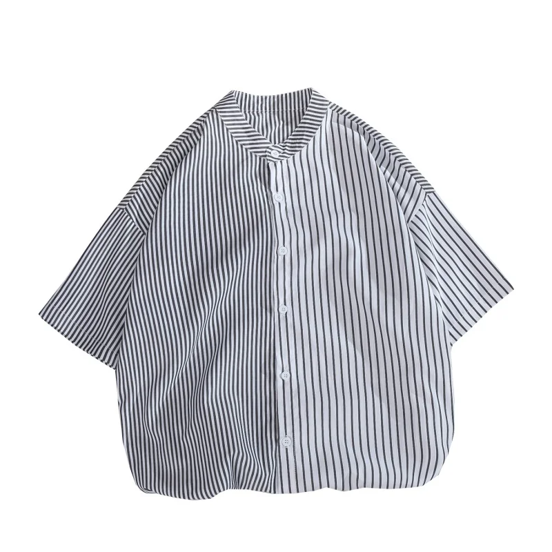 EOENKKY/Men's High Quality Summer Short Sleeve Striped Shirt 2022 New Casual Dress Shirt Men's Clothes