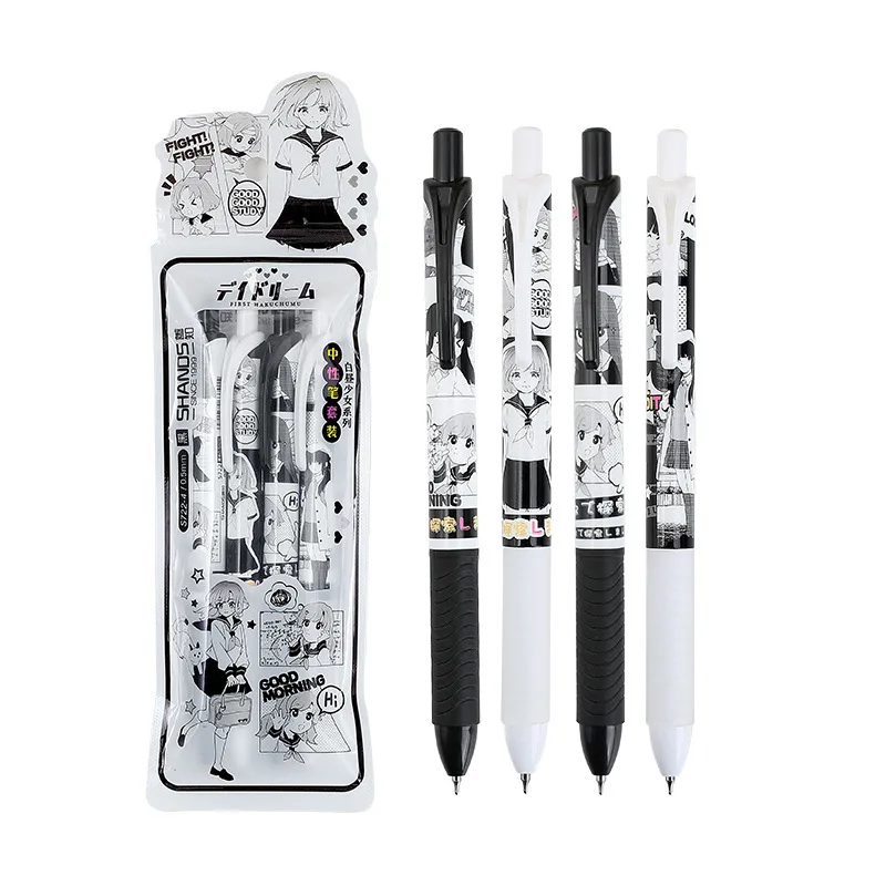 

4PCS Daytime Girl Kawaii Cute Japanese Style Press Neutral Pen Primary School Stationery High-value Cute Cartoon Signature Pen