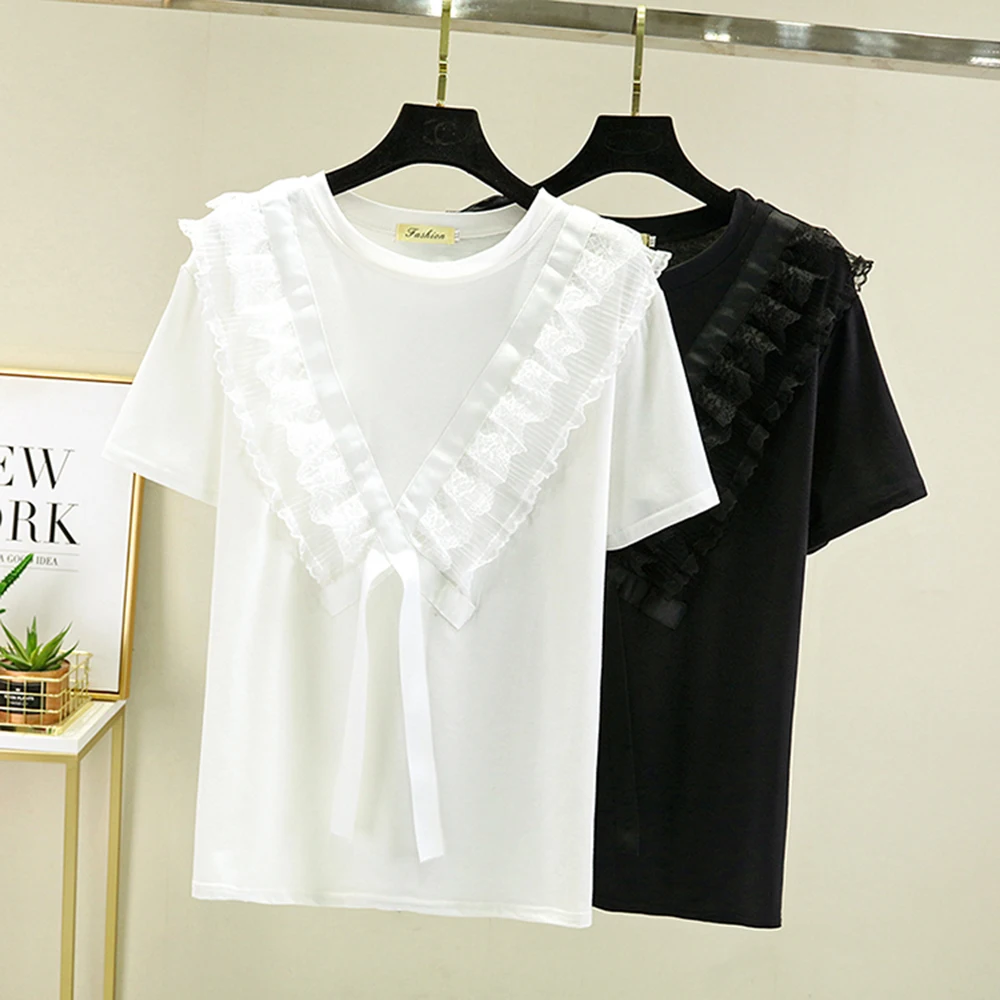 

T-Shirt 2022 New Style Plain Simple Short Sleeve Round Neck Ladies Fashion Loose Summer Simple Casual T-shirt Plus size XL-4XL