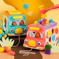 bus toy push pull vehicles baby musical learning playing toys with whack a mole game function gift for toddler boys girls