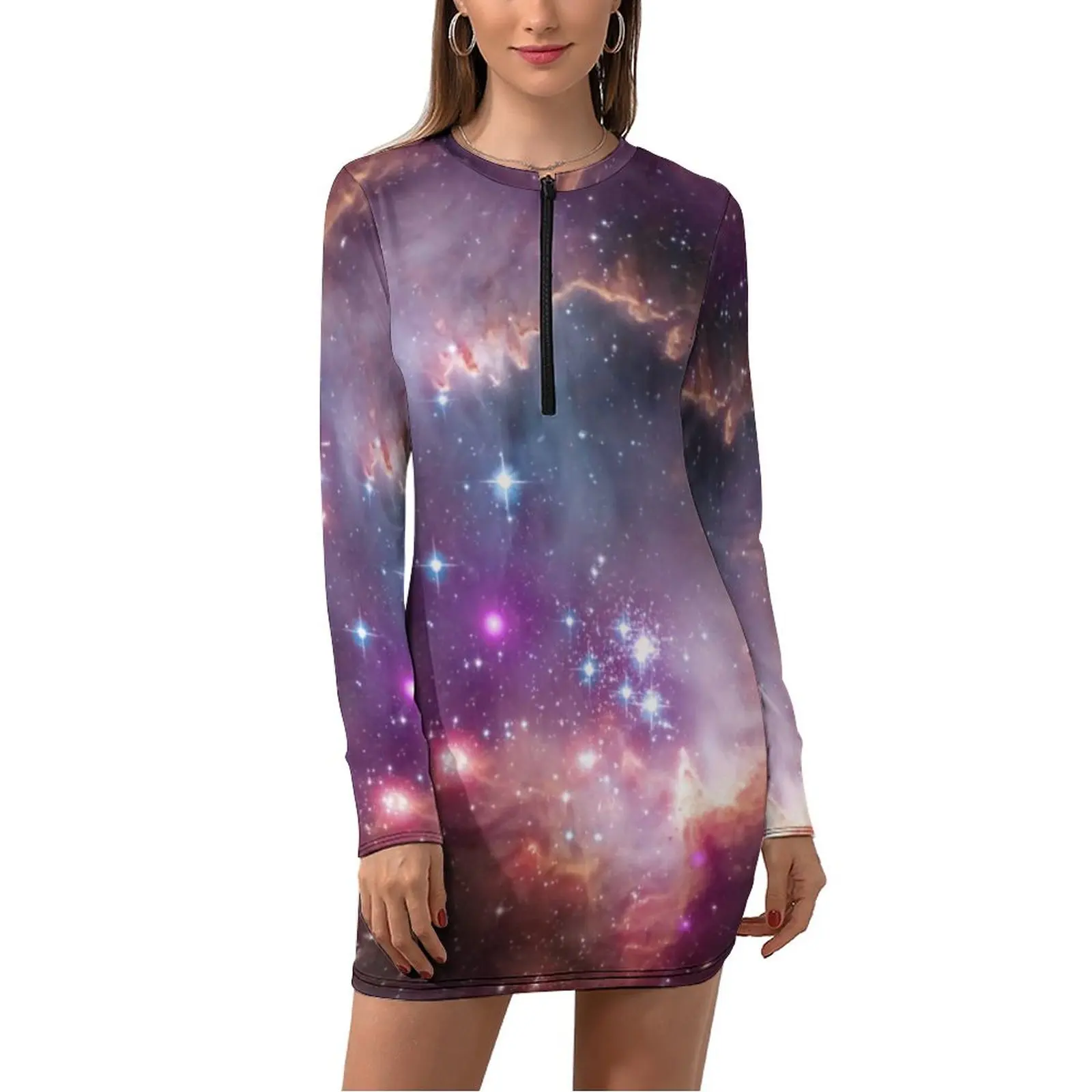 

Cloud Galaxy Bodycon Dress Summer Natural Beauty Print Club Dresses Womens Long Sleeve Print Korean Fashion Dress Plus Size