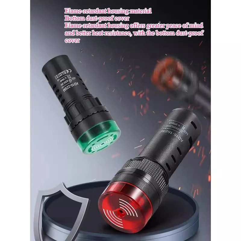 Фото AD16-22SM 22 мм панельный индикатор переменного/постоянного тока 12В 24В 110В 220В, сигнальная лампа-вспышка, красный светодиод, активный зуммер, звуковой сигнал тревоги, зеленый, желтый №4