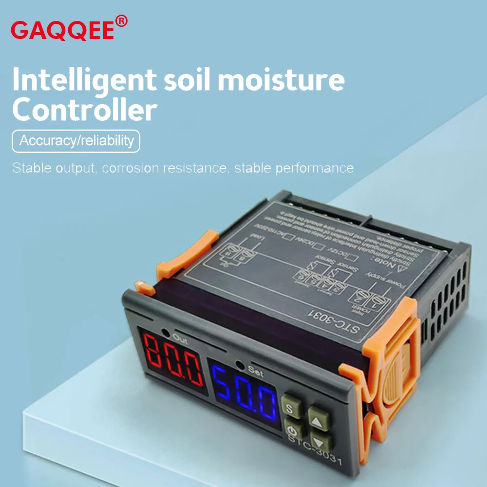 

STC-3031 Dual Digital Display Soil Moisture Plant Soil Humidity Monitor Hygrometer Controller 120W/240W/1500W AC 220V DC 12V 24V