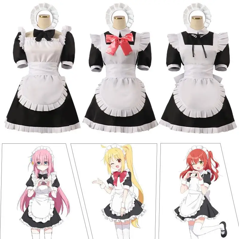 

Gotou Hitori Cosplay Bocchi The Rock Ijichi Nijika Maid Dress Black And White Maid Dress Lolita Wig Halloween Women Clothes