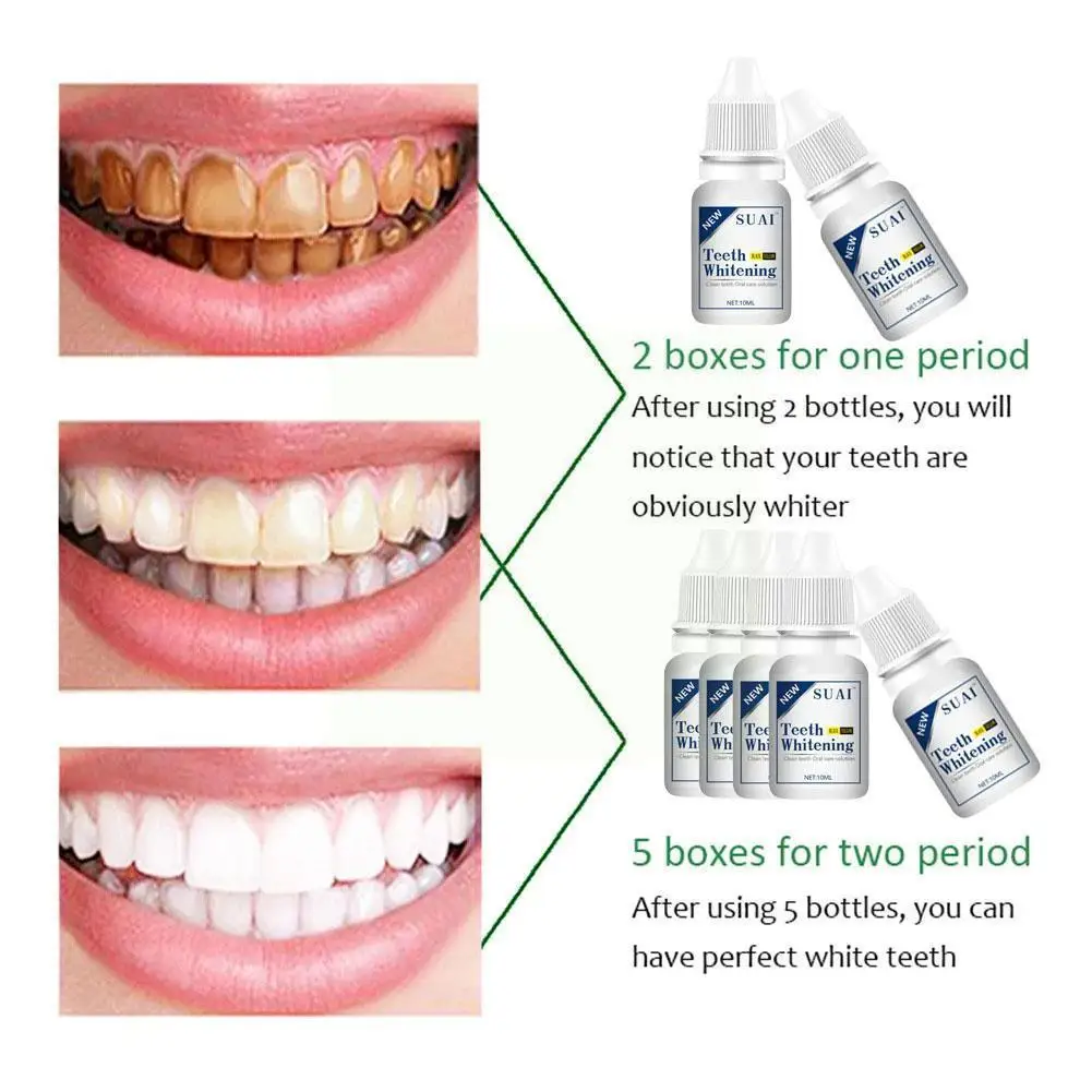 

Suai Teeth Whitening Essence Serum Dental Whitener Remove Dental Stains Hygiene Bleach 10ml Powder Breath Plaque Tool X6i2