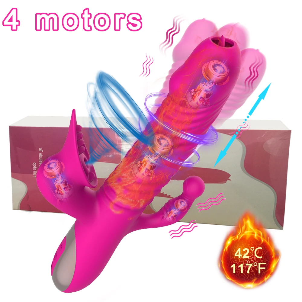 4 motors Rabbit thrusting Dildo Female Vibrators for Women vaginal Heating Clitoris Sucker anal Stimulator Telescopic sex toys