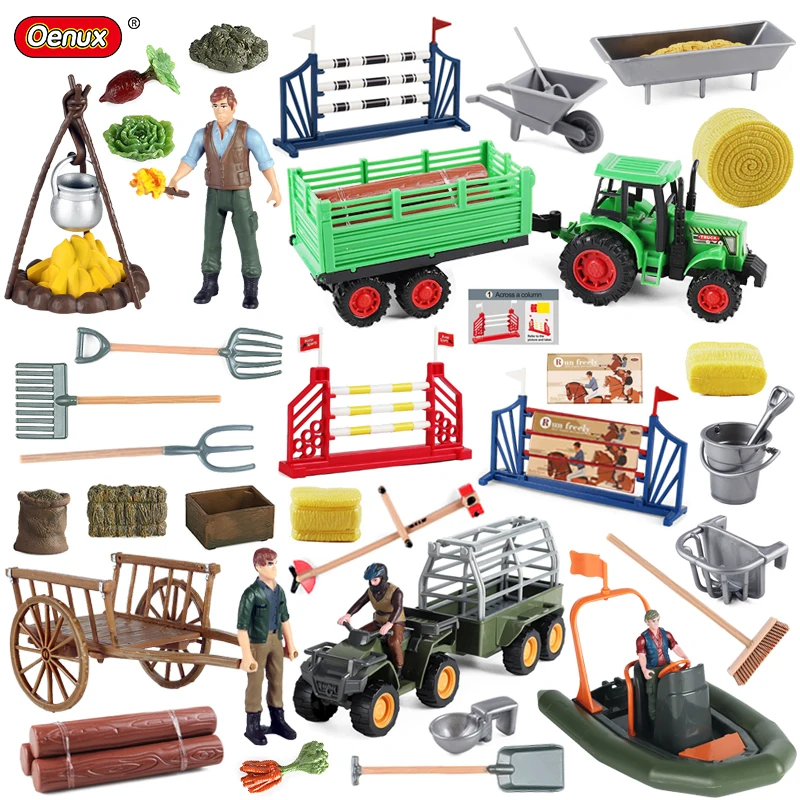 

Oenux Simulation Play House Vegetable Fruit Trees Equestrian Fence Feed Farm Animals Home Decoration Miniature Model Kid Toys