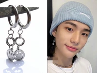 kpop stray kids combination fashion earrings personality circle buckle smiley stud earrings gift wolf chan han fan collection