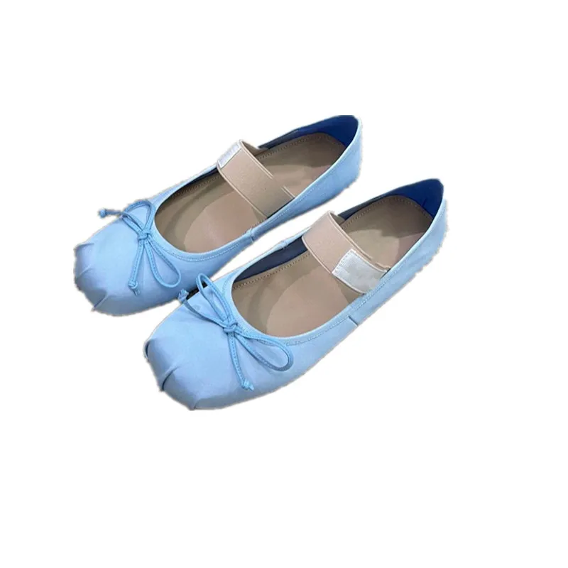 High-version fairy miu family flat ballet shoes 2023 summer new style bowknot with dancing shoes women's single shoes