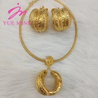dubai gold color jewelry set high quality copper necklace pendant earrings fashion wedding nigeria africa jewelry set daily wear
