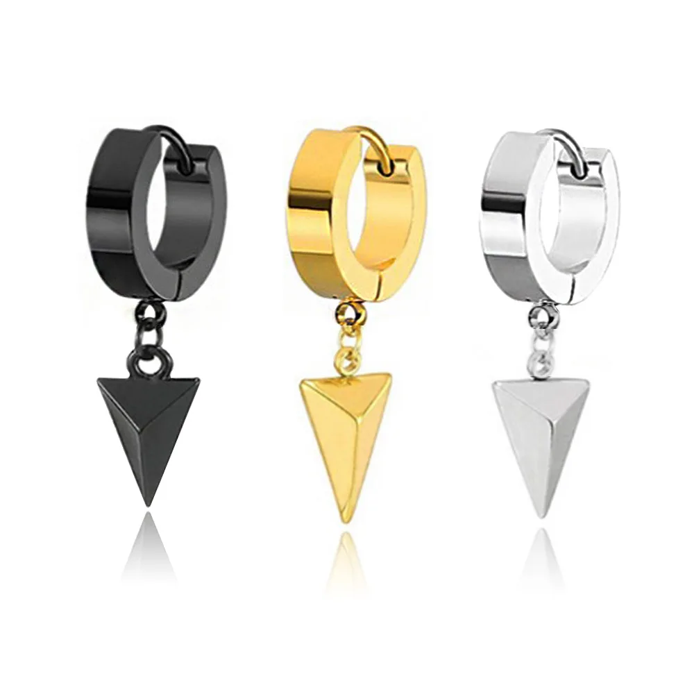 

1PC Titanium Steel Retro Personality Three-dimensional Triangle Pendant Hip Hop Punk Hoop Earrings Men's Earrings